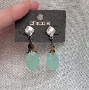 Chico's Pale Mint Faceted Glass Drop Earrings with Antique Bronze Accents